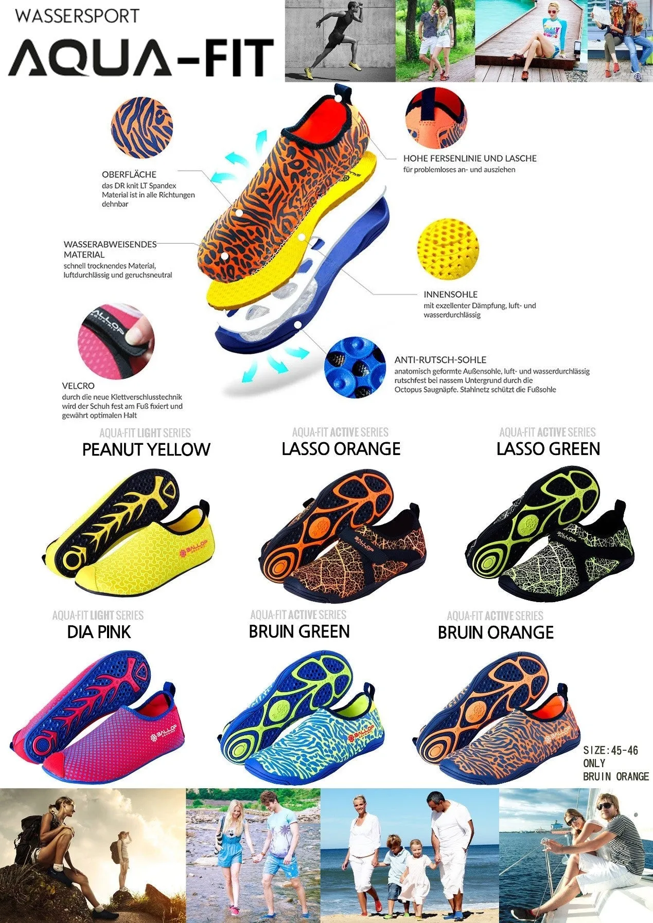 韓國 Ballop Water Sport Aqua Shoes 水陸兩用浮潛鞋 (豹紋橙, Bruin Orange)