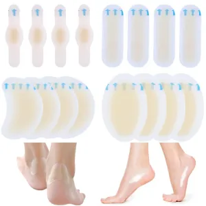 16 Pcs 4 Sizes Invisible Blister Plasters Blister Bandages Gel Blister Cushion Pads Hydrocolloid Waterproof Blister Heel Protector for Heel Foot Toe and Guard Skin