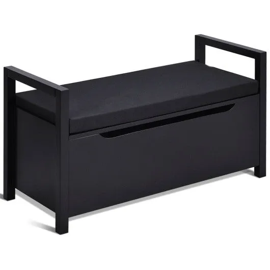 34.5 ×15.5 ×19.5 Inch Shoe Storage Bench with Cushion Seat for Entryway-Black