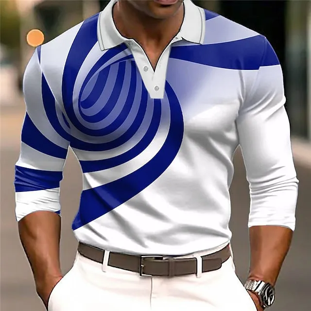 3D Abstract Print Men's Golf Polo Shirt with Zip Neckline