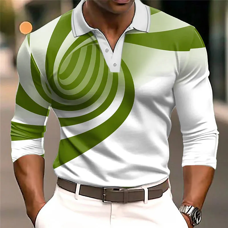 3D Abstract Print Men's Golf Polo Shirt with Zip Neckline