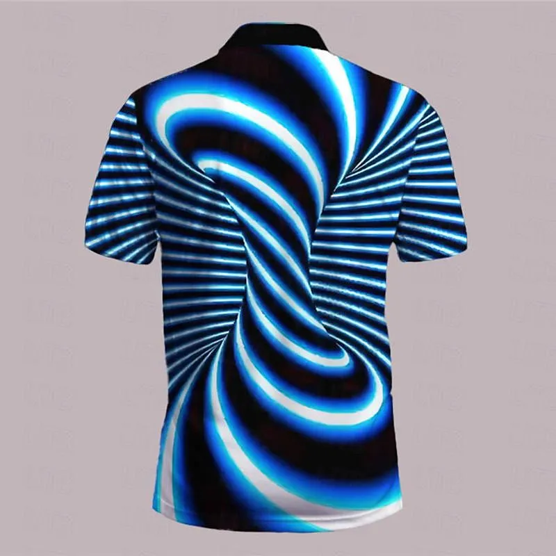 3D Abstract Print Men's Optical Illusion Golf Polo Red Blue Summer S M L Streetwear Polyester Short Sleeve Polo Shirt