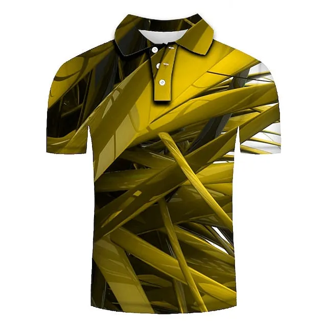 3D Vertigo Print Men's Polo Shirt - Stylish Zipper Design and Turndown Neckline for Casual Comfort