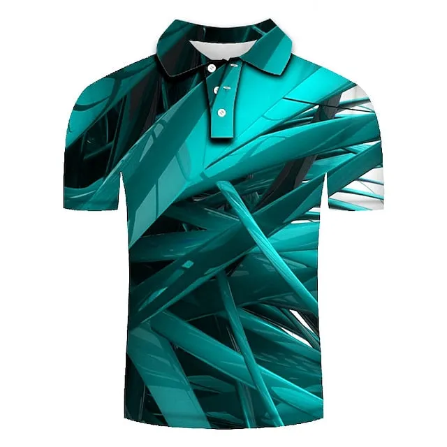 3D Vertigo Print Men's Polo Shirt - Stylish Zipper Design and Turndown Neckline for Casual Comfort