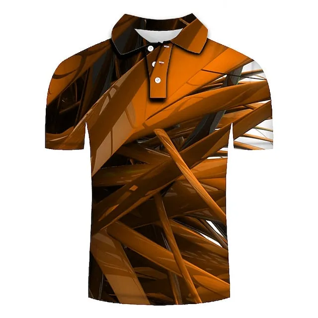 3D Vertigo Print Men's Polo Shirt - Stylish Zipper Design and Turndown Neckline for Casual Comfort