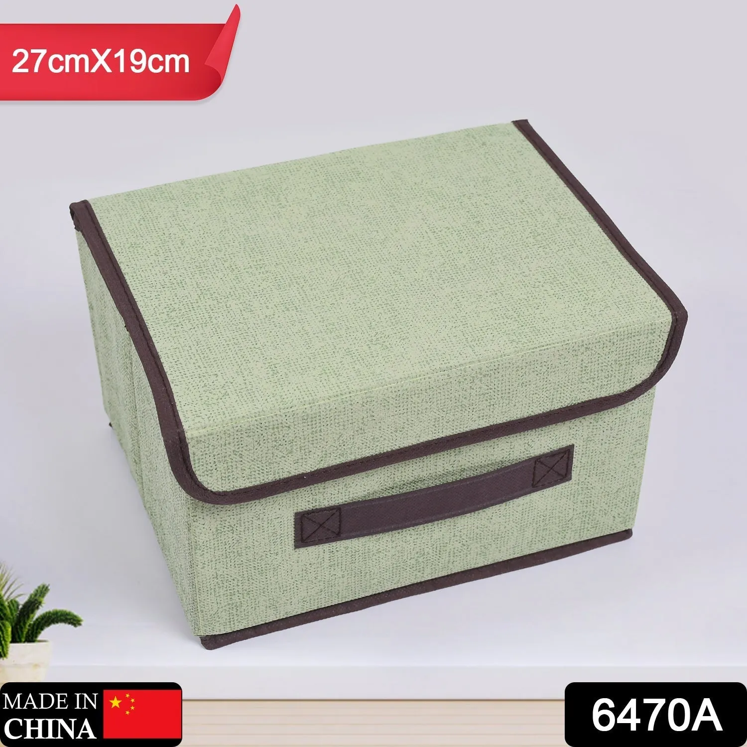 6470a Foldable Storage Box with Lid and Handles, Cotton and Linen Storage Bins and Baskets Organizer for Nursery, Closet, Bedroom, Home