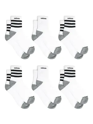 ADIDAS CUSHIONED 3 STRIPE 6 PACK 1/4 SOCKS