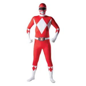 Adult Red Power Ranger Mighty Morphin 2nd Skin Fancy Dress Bodysuit Mens