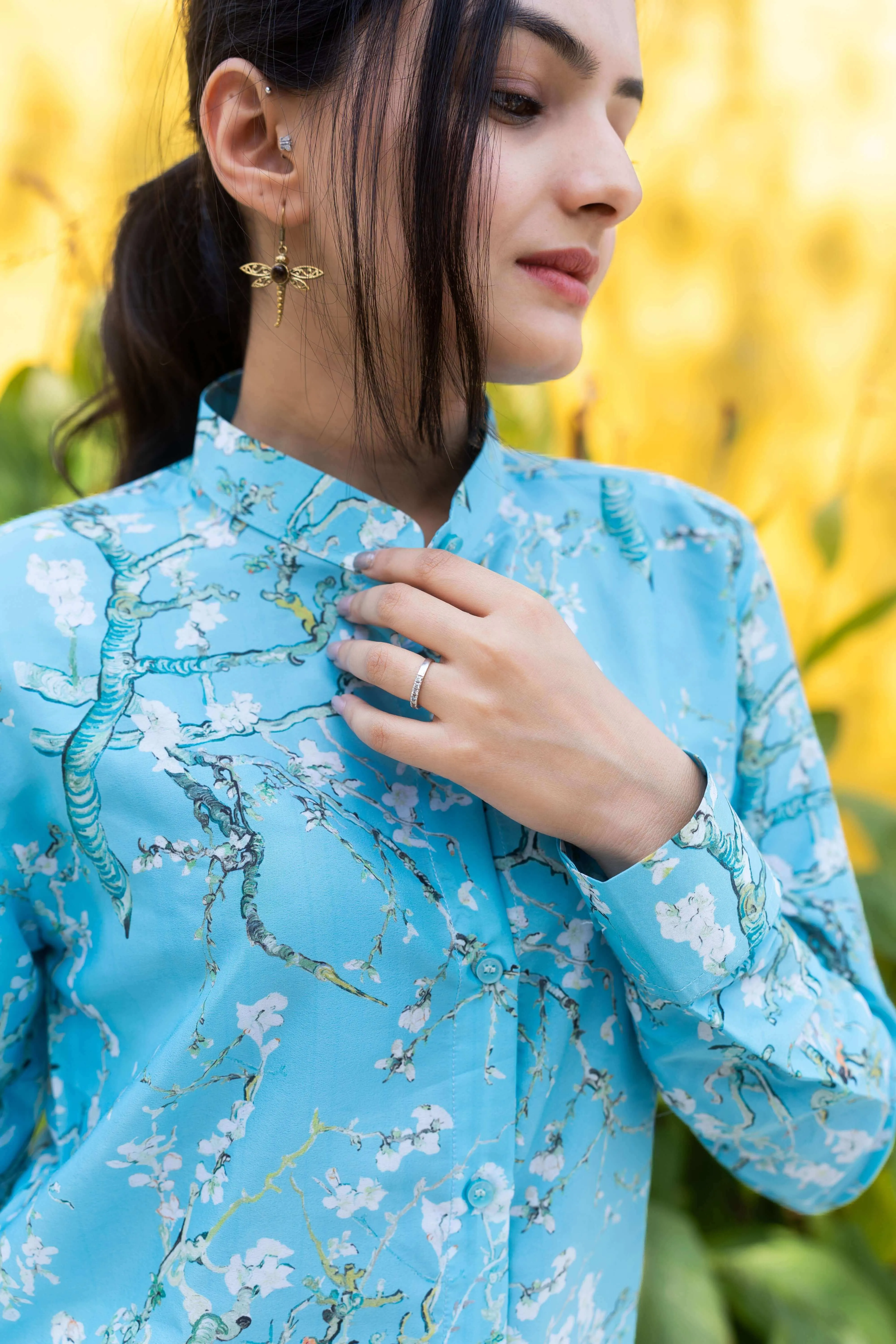 Almond Blossom Blue Floral Shirt