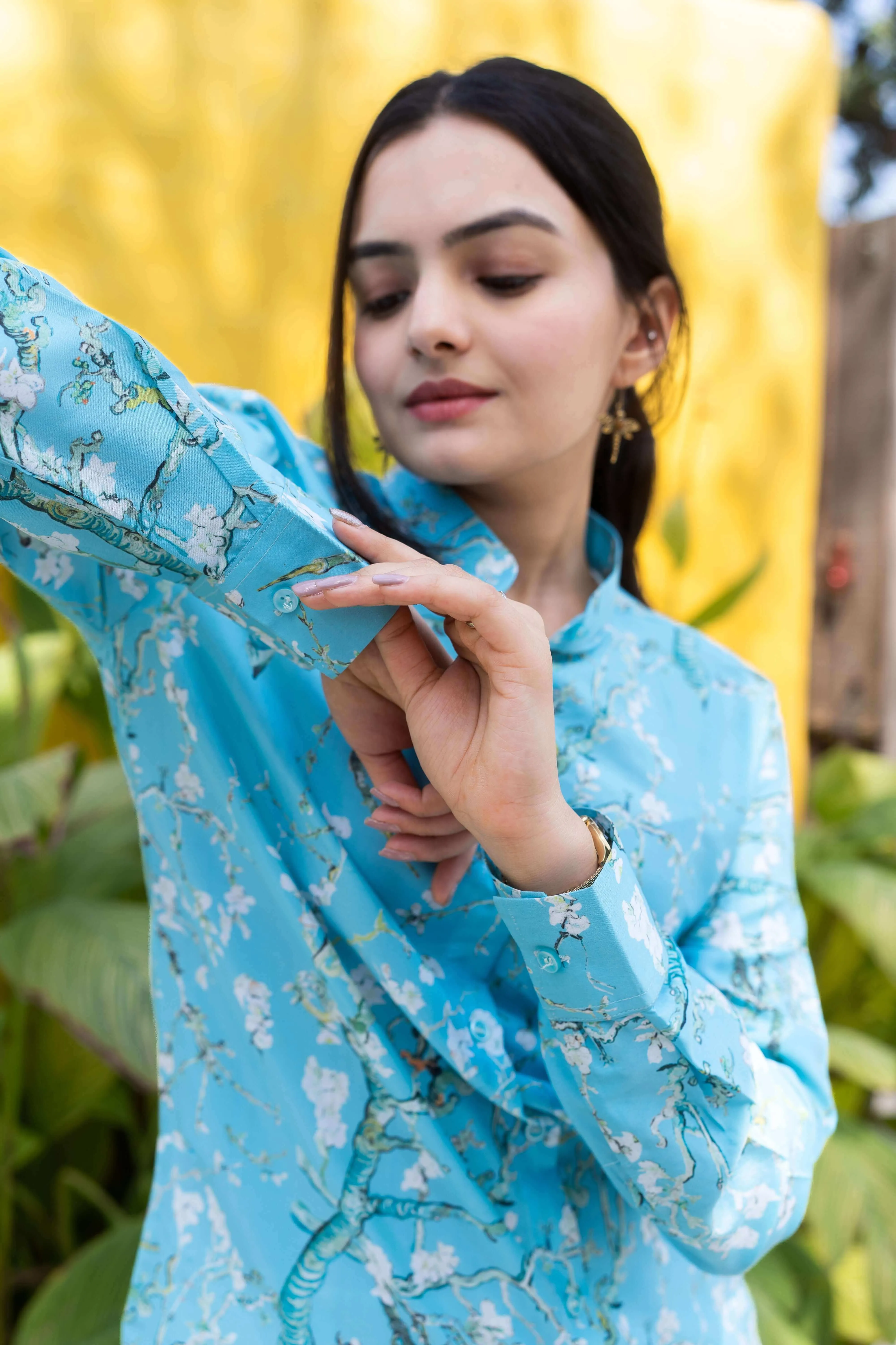 Almond Blossom Blue Floral Shirt