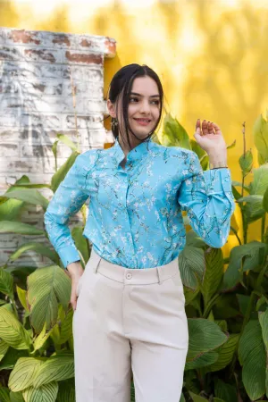 Almond Blossom Blue Floral Shirt