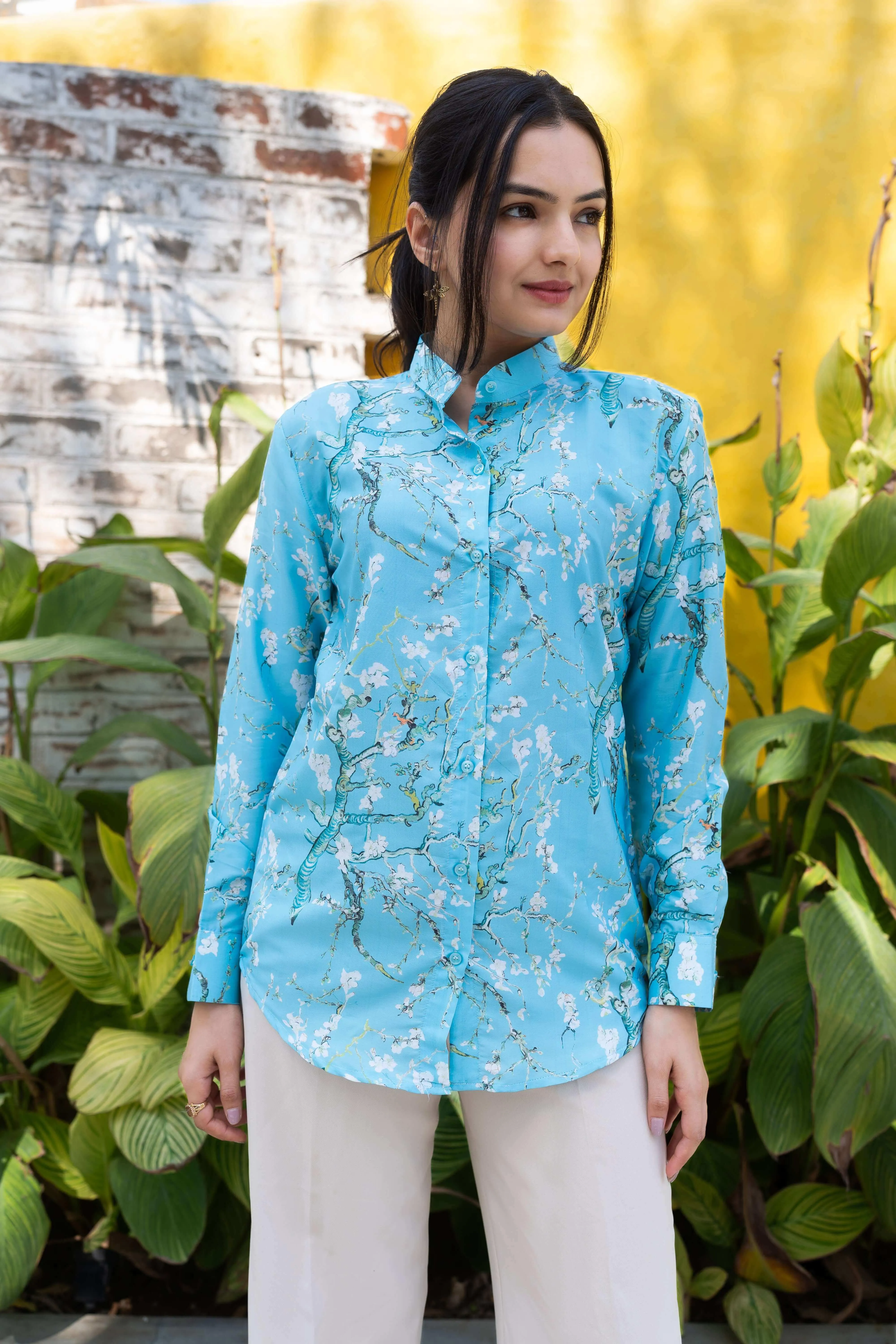 Almond Blossom Blue Floral Shirt