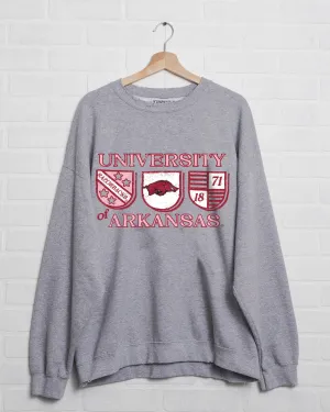 Arkansas Razorbacks Shield Row Gray Thrifted Sweatshirt