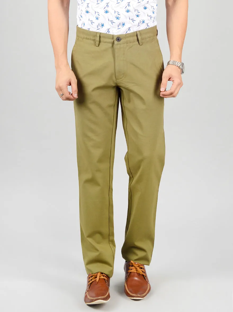 Army Green Solid Slim Fit Casual Trouser | JadeBlue