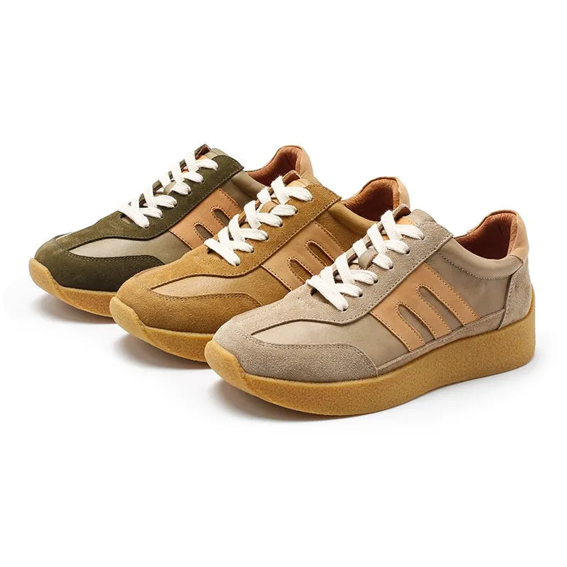 Army Trainer Leather Low-top Sneakers for Women Color Blocking with Stripes  in 3 Colors