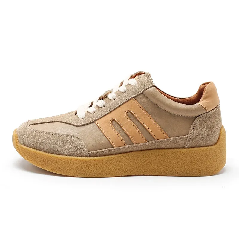 Army Trainer Leather Low-top Sneakers for Women Color Blocking with Stripes  in 3 Colors