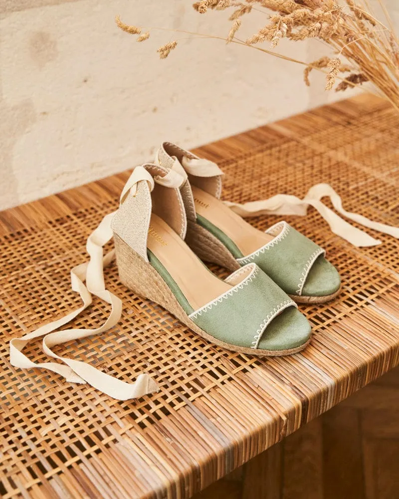 Azalea Vegan Suede Espadrille Wedge Sandals | Sage