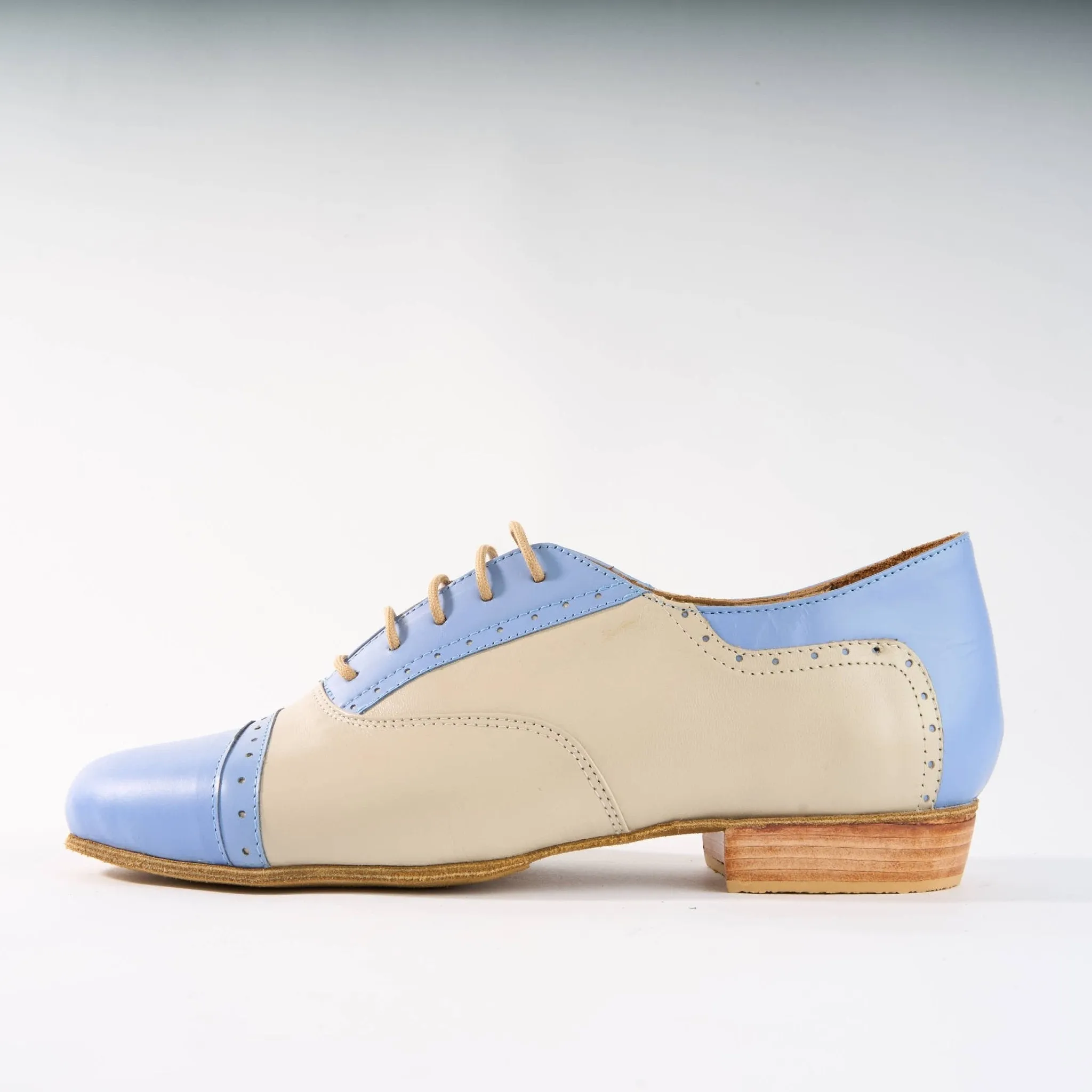 Baby Blue and Cream Premium Leather - Handmade Tango Shoe - Clasico 1075