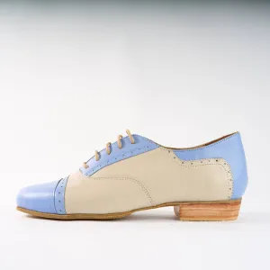 Baby Blue and Cream Premium Leather - Handmade Tango Shoe - Clasico 1075