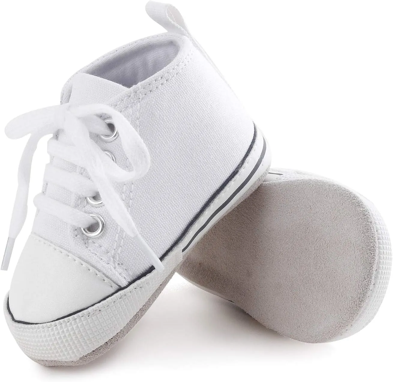 Baby Boys Girls Non-Slip First Walking Shoes Fashion Breathable Hook Loop Sneakers Soft Canvas Denim Infant Shoes (12-18 Months) D/White