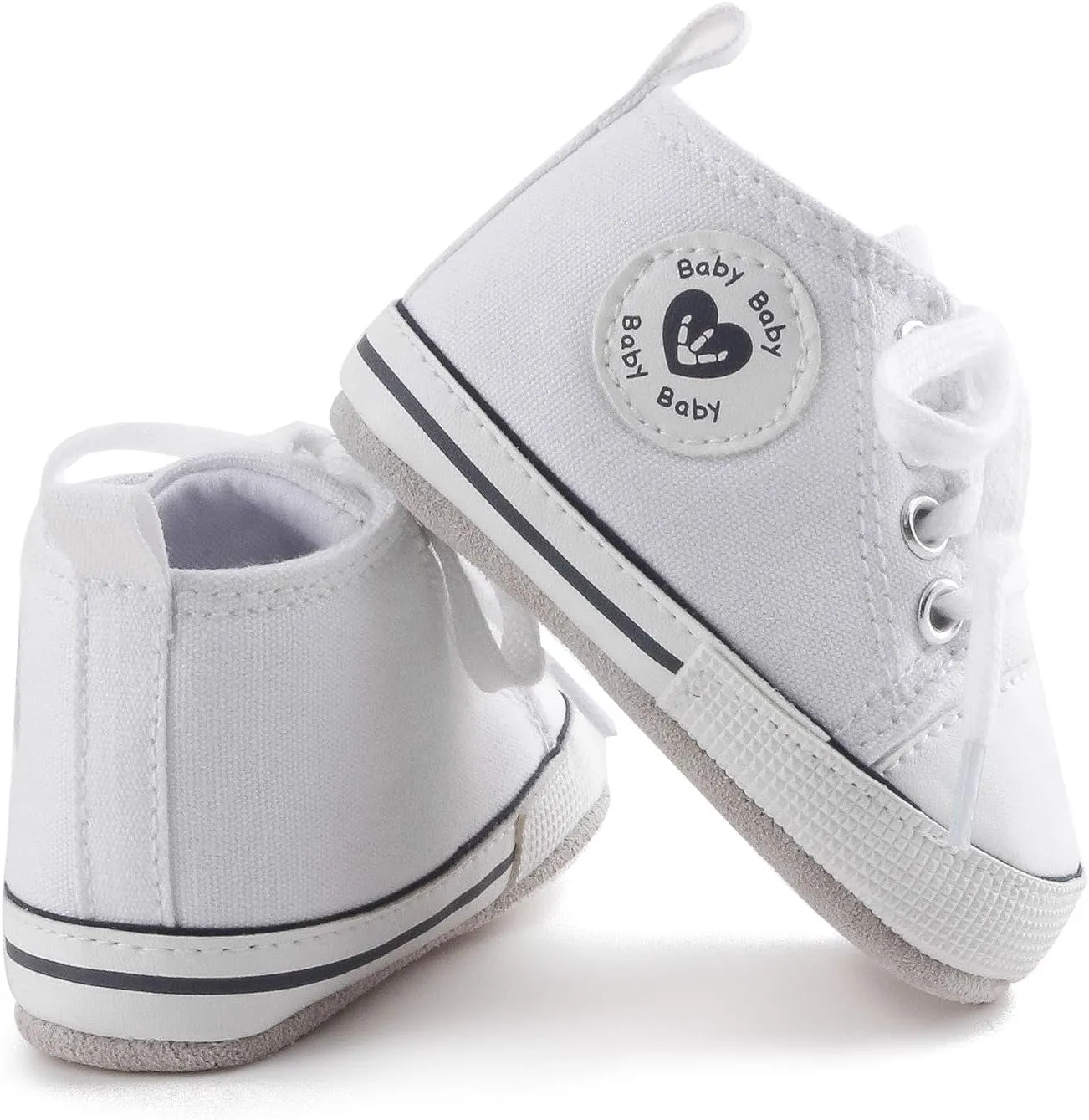 Baby Boys Girls Non-Slip First Walking Shoes Fashion Breathable Hook Loop Sneakers Soft Canvas Denim Infant Shoes (12-18 Months) D/White