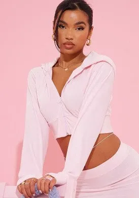 BABY PINK VELOUR CROPPED HOODIE