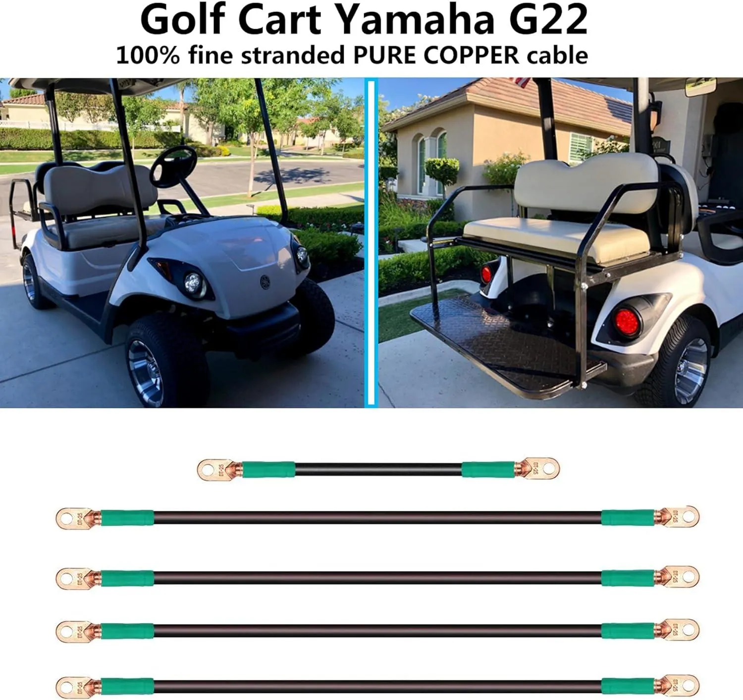 Battery Cables Kit for Yamaha G22 Golf Cart 48 Volt Gauge 4 Spec 5 Piece Set - 10L0L