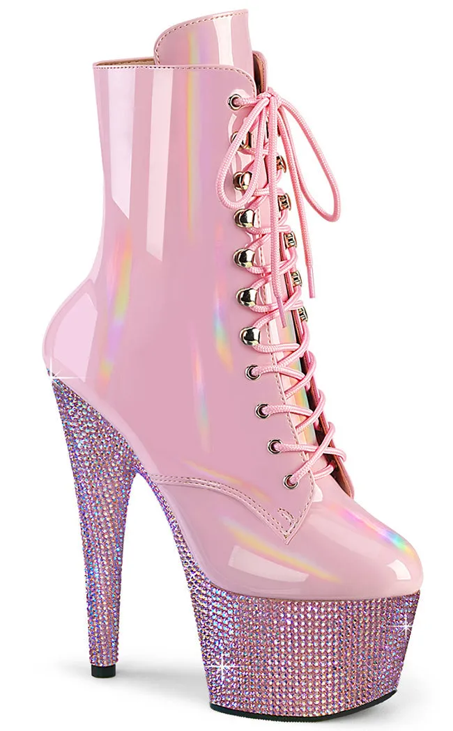 BEJEWELED-1020-7 Baby Pink Holo Rhinestone Boots