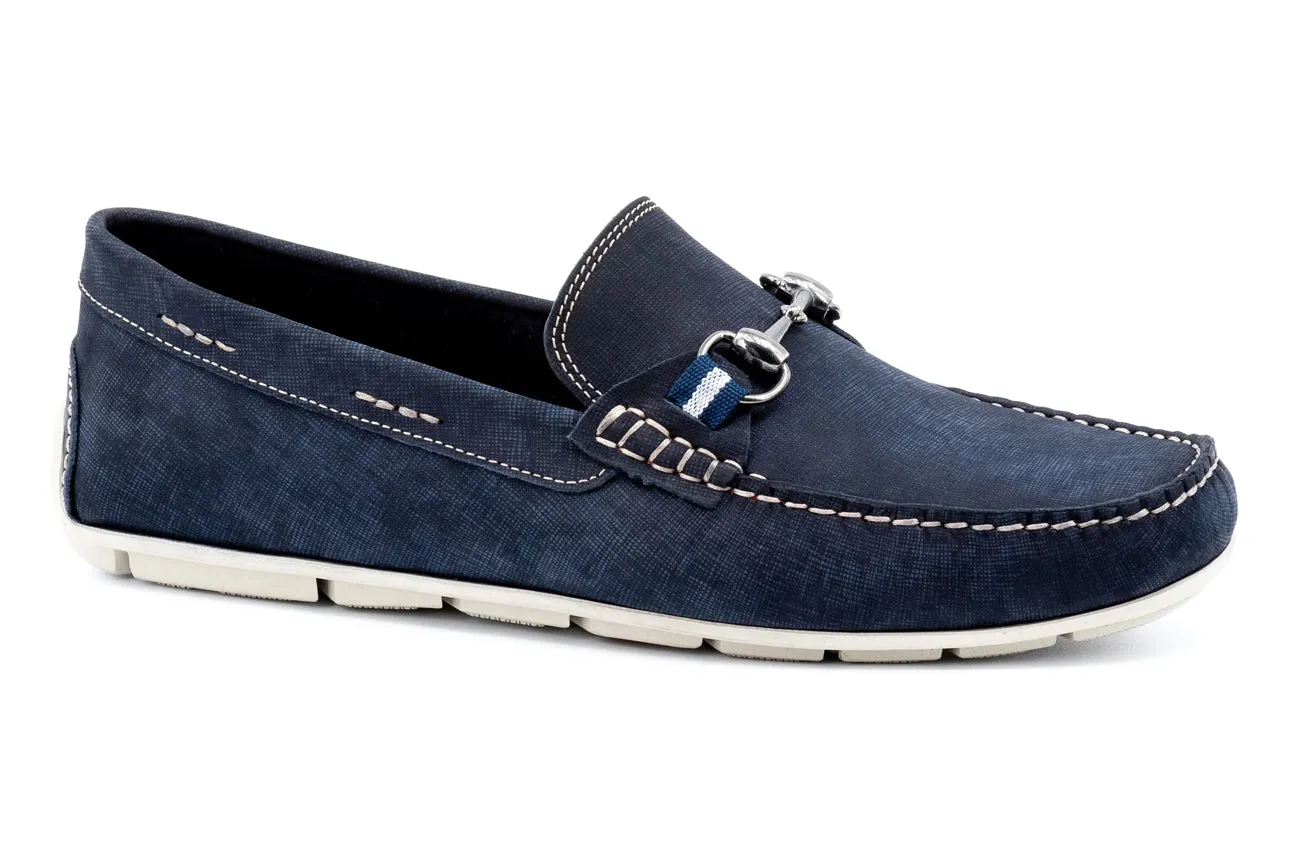 Bermuda Nubuck Horse Bit Loafers in Navy by Martin Dingman