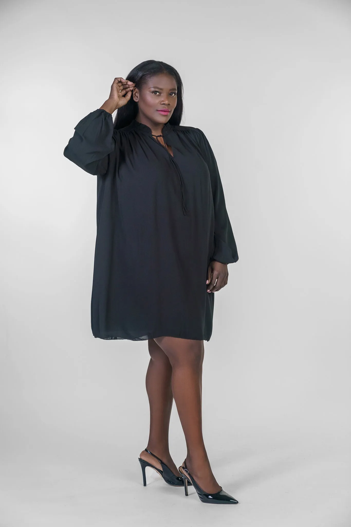 BISHOP SLEEVE TIE NECK DRESS