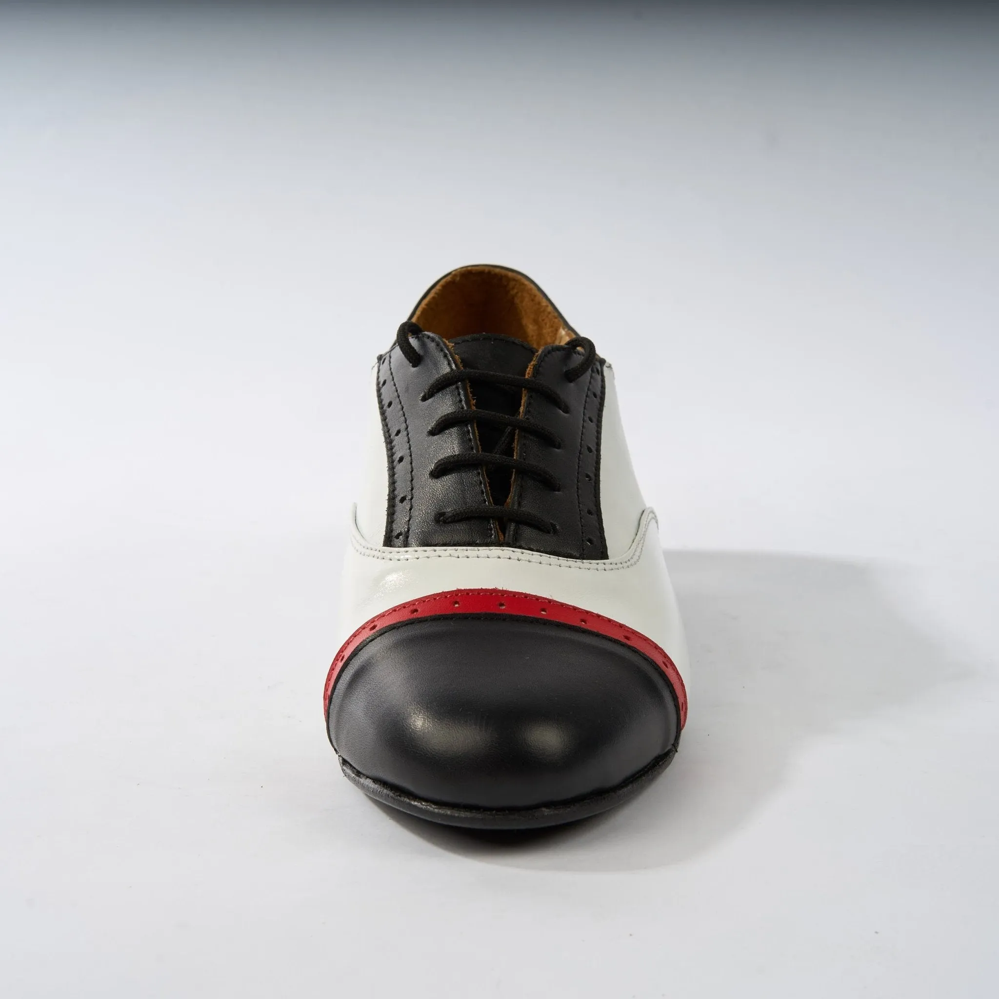 Black and White with Red Leather - Handmade Tango Shoe - Clasico 1079