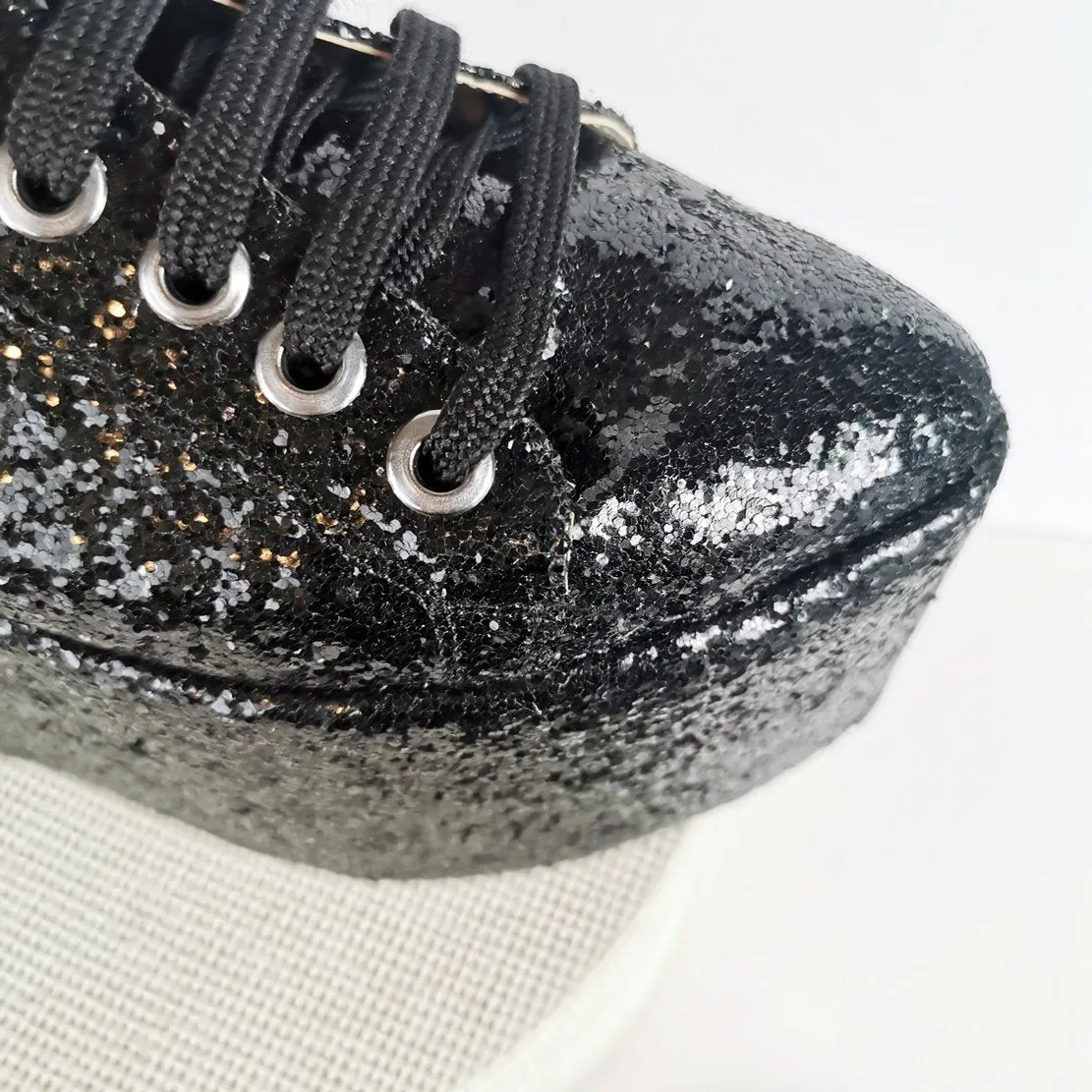 Black Glitter Sneakers Wedge Platform Shoes