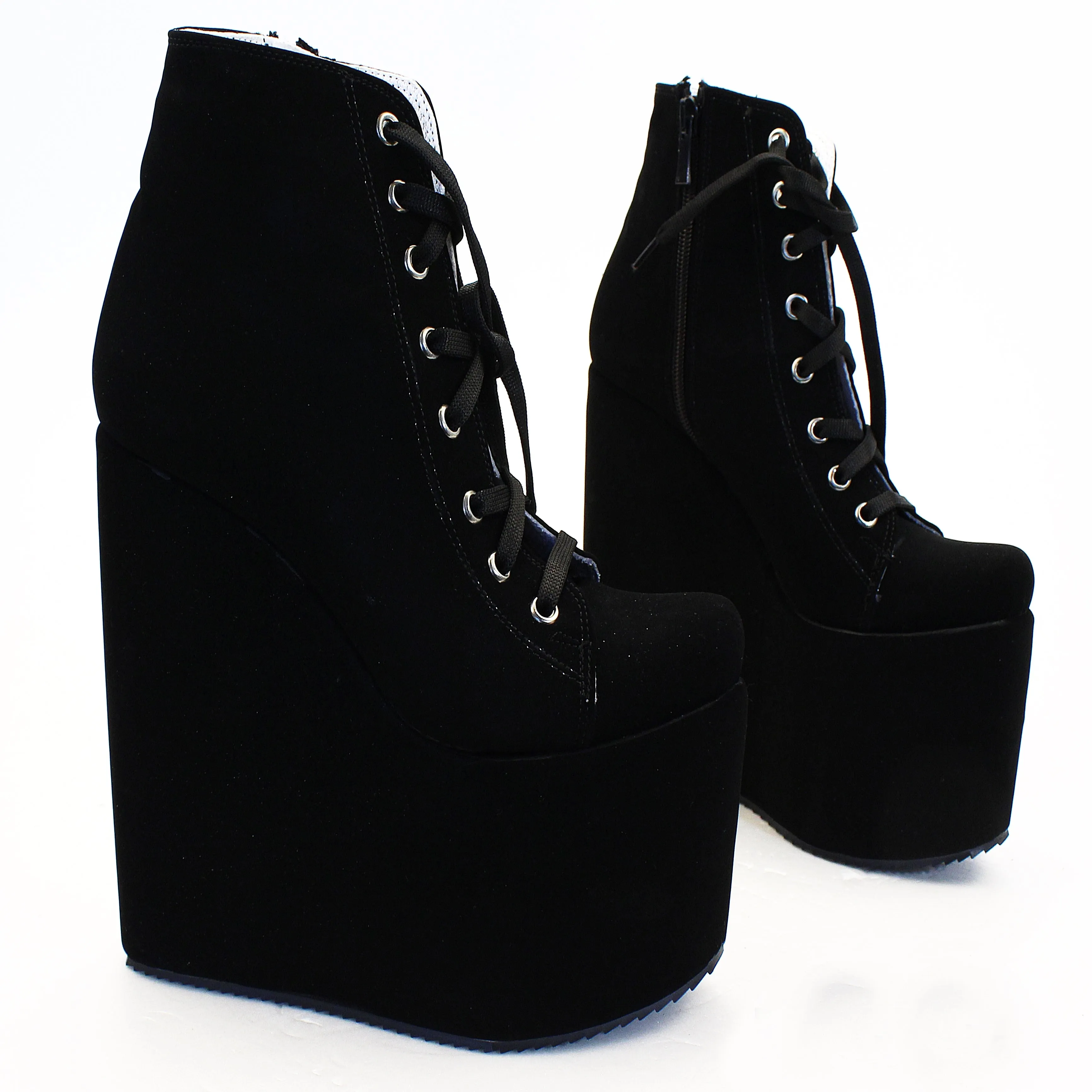 Black Lace Up Sport Wedge Platforms