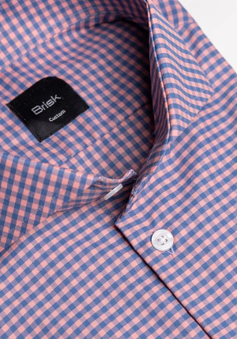 Blue Pink Gingham Checkered Performance Stretch Shirt - Wrinkle Free