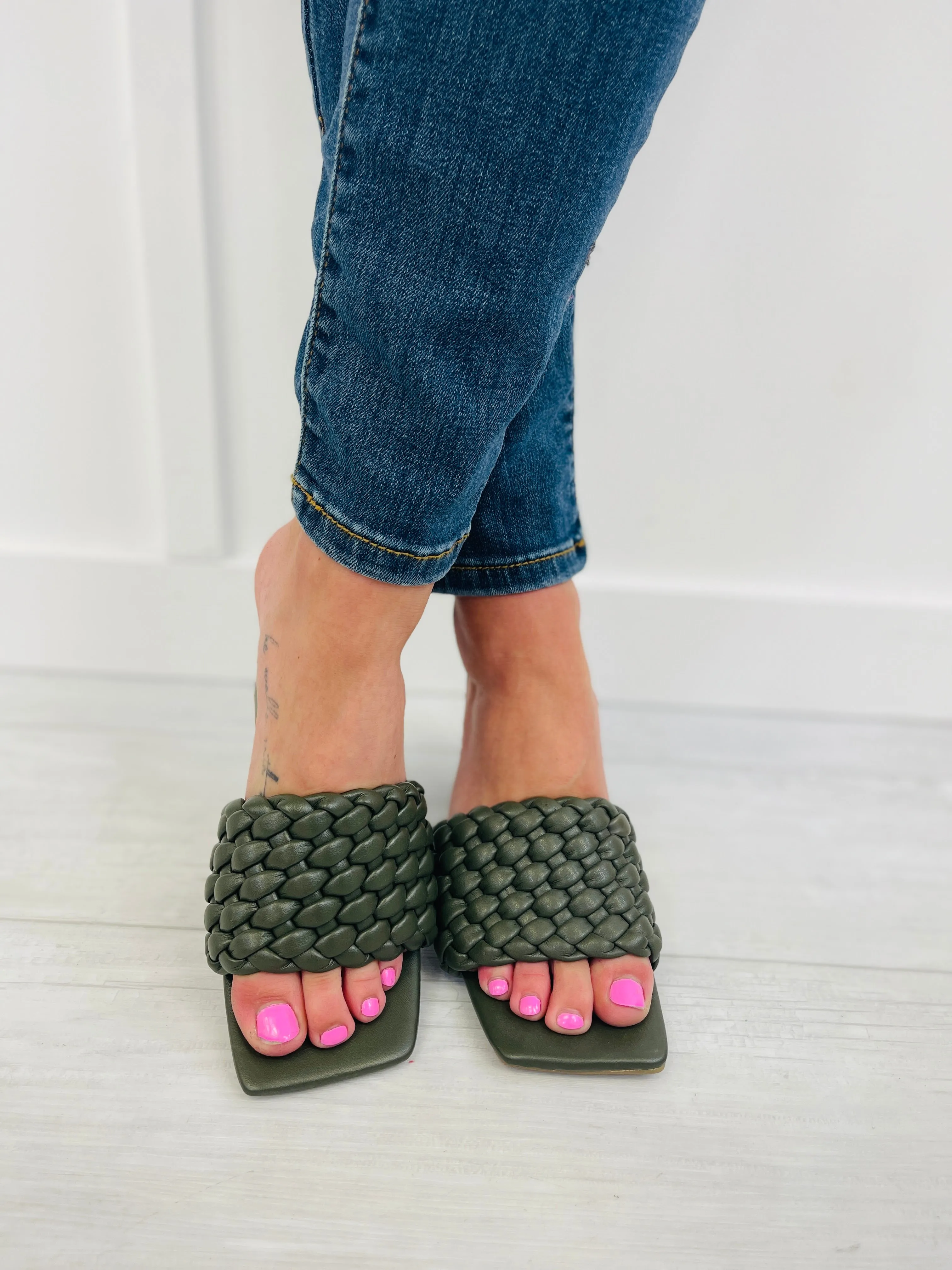 Braided In Bold Heels In Olive Green