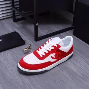 CC RED WHITE SUEDE LOW TOP SNEAKERS