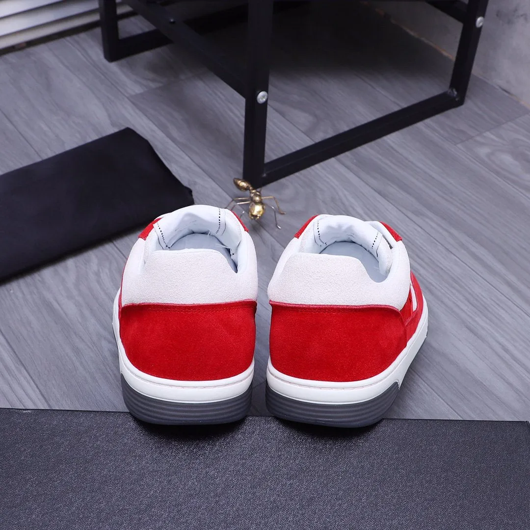 CC RED WHITE SUEDE LOW TOP SNEAKERS