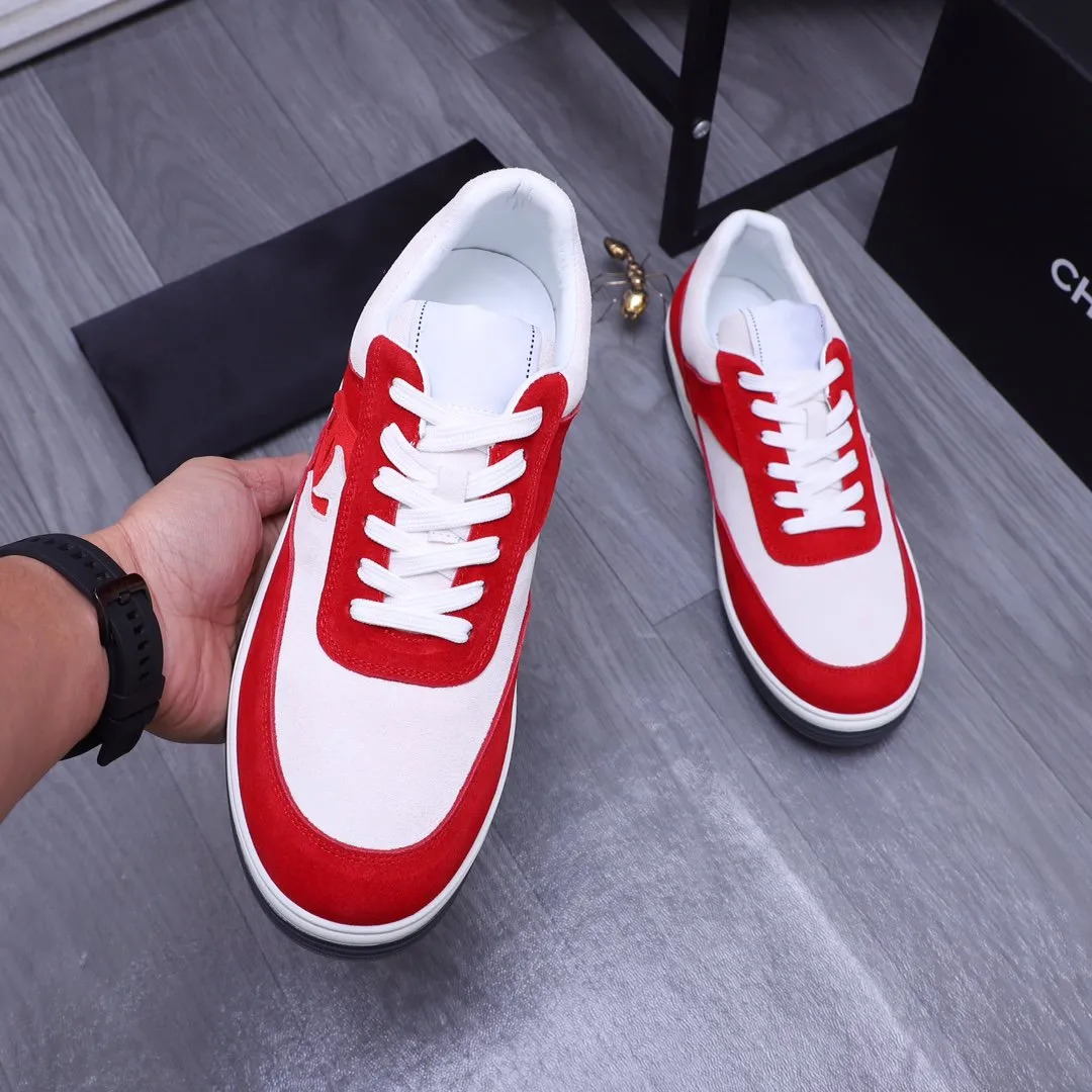 CC RED WHITE SUEDE LOW TOP SNEAKERS