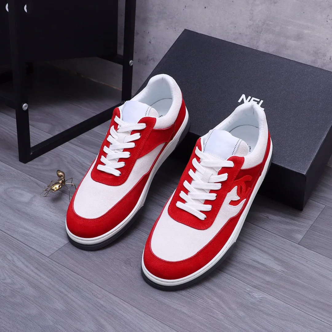 CC RED WHITE SUEDE LOW TOP SNEAKERS