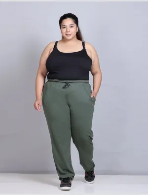 Cotton Track Pants For Women - Olive Green