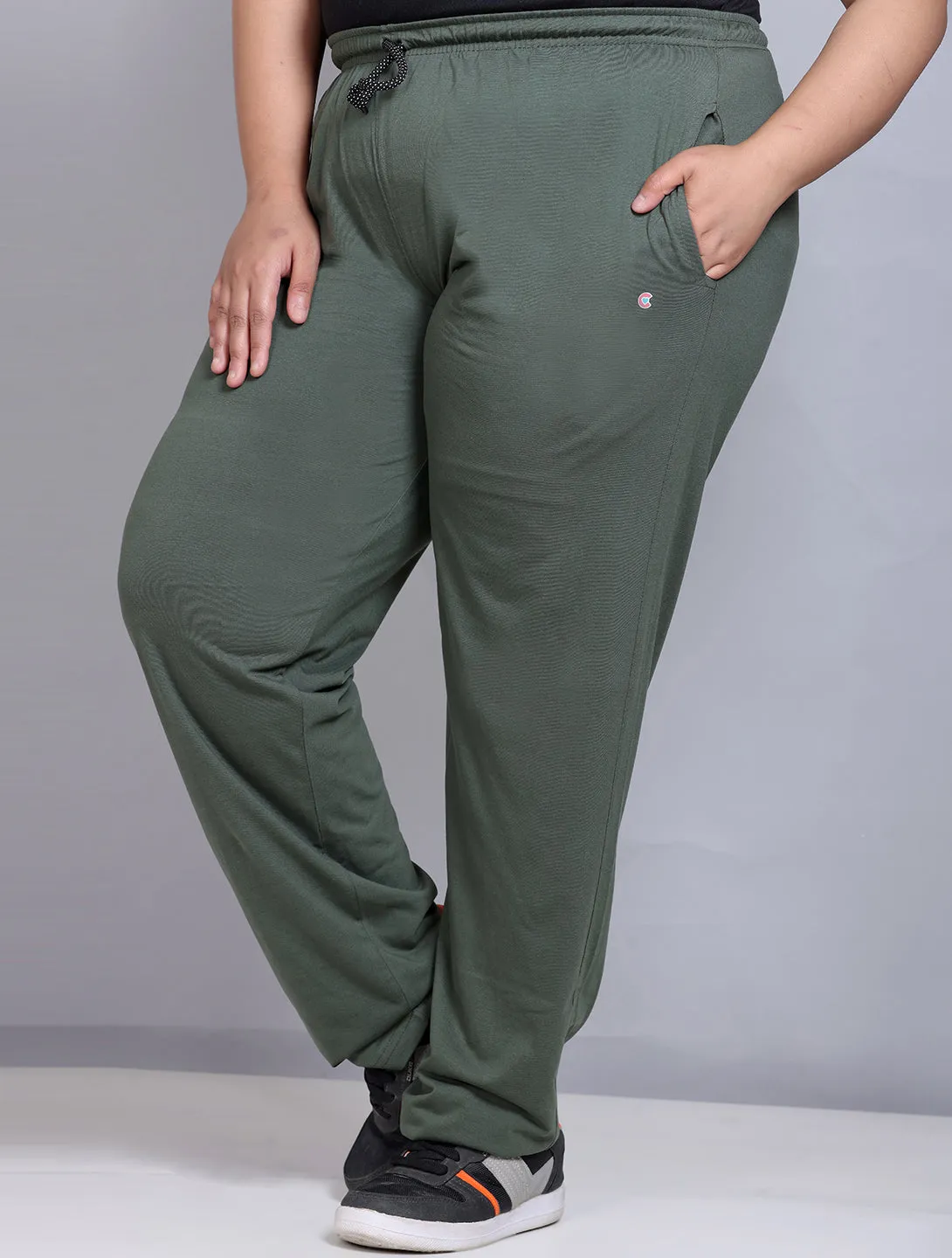 Cotton Track Pants For Women - Olive Green