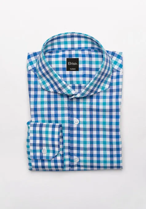 Crisp Blue Green Performance Stretch Gingham Shirt - Wrinkle Free