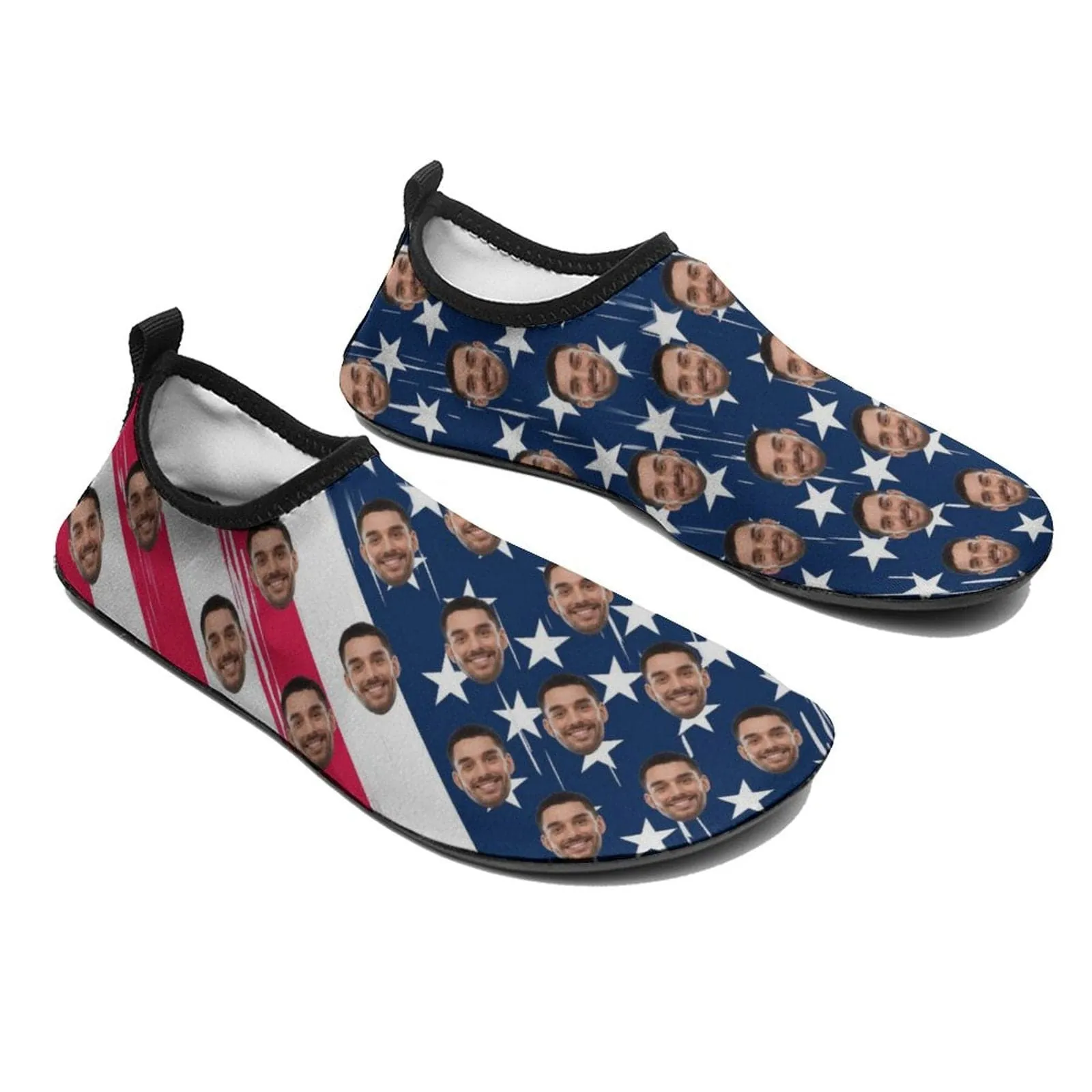 Custom Face American Flag Diving Shoes Slip-on for sport Quick-Dry  Beach Swimming Shoes Aqua Shoes Barefoot Shoes Outdoor Water Shoes