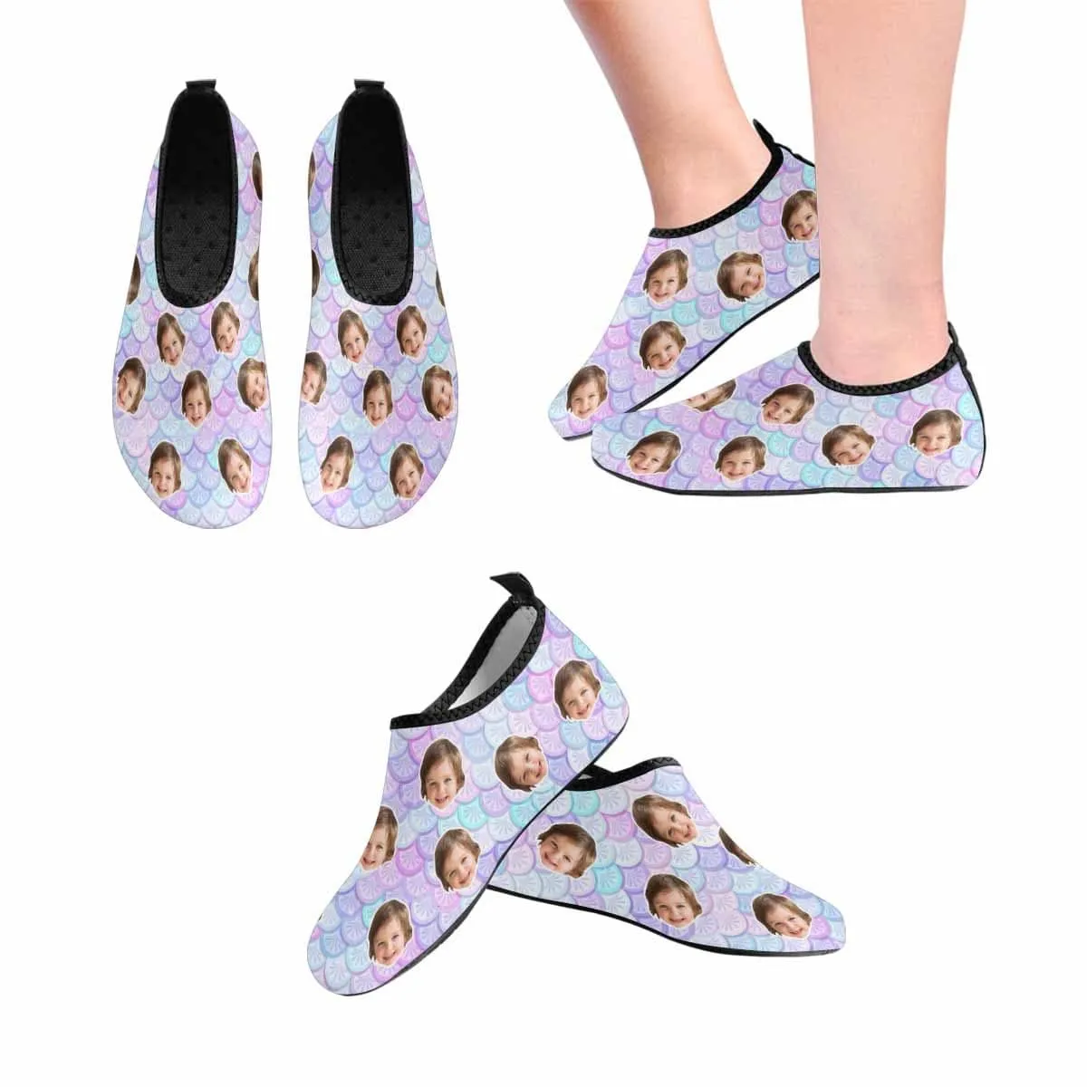 Custom Face Bling Bling Kids Diving Shoes Slip-on for sport Quick-Dry Beach Swimming Shoes Aqua Shoes Barefoot Shoes Outdoor Water Shoes