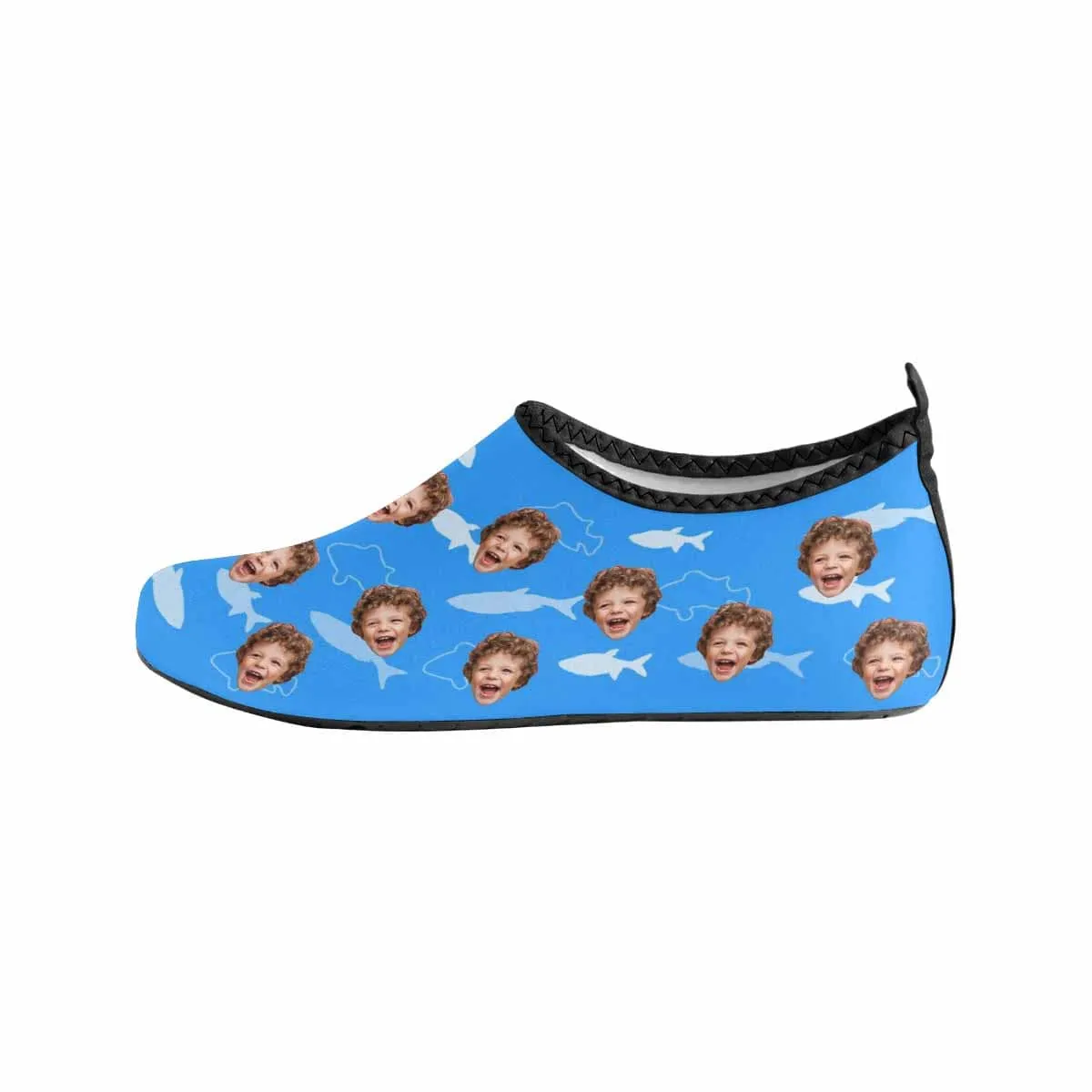 Custom Face Blue Fish Kids Diving Shoes Slip-on for sport Quick-DryBeach Swimming Shoes Aqua Shoes Barefoot Shoes Outdoor Water Shoes