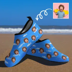 Custom Face Blue Fish Kids Diving Shoes Slip-on for sport Quick-DryBeach Swimming Shoes Aqua Shoes Barefoot Shoes Outdoor Water Shoes