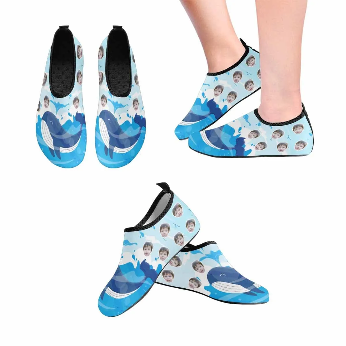 Custom Face Blue&Pink Whale Kids Slip-on for sport Quick-Dry Diving Shoes Beach Swimming Shoes Aqua Shoes Barefoot Shoes Outdoor Water Shoes