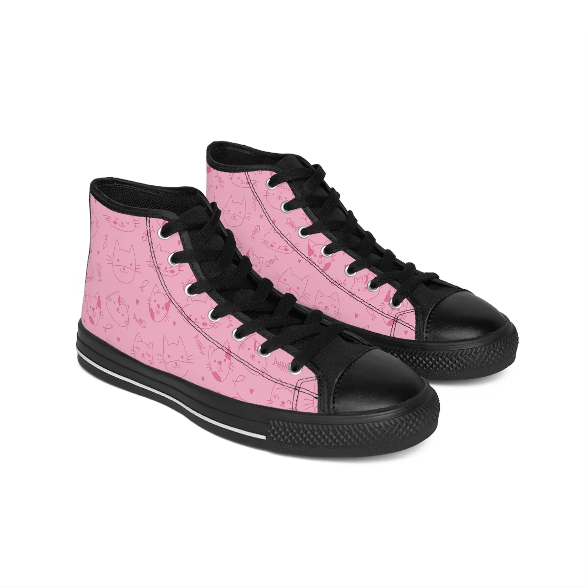 Cute Pink Kitty and Fish Bones Women's Classic Sneakers