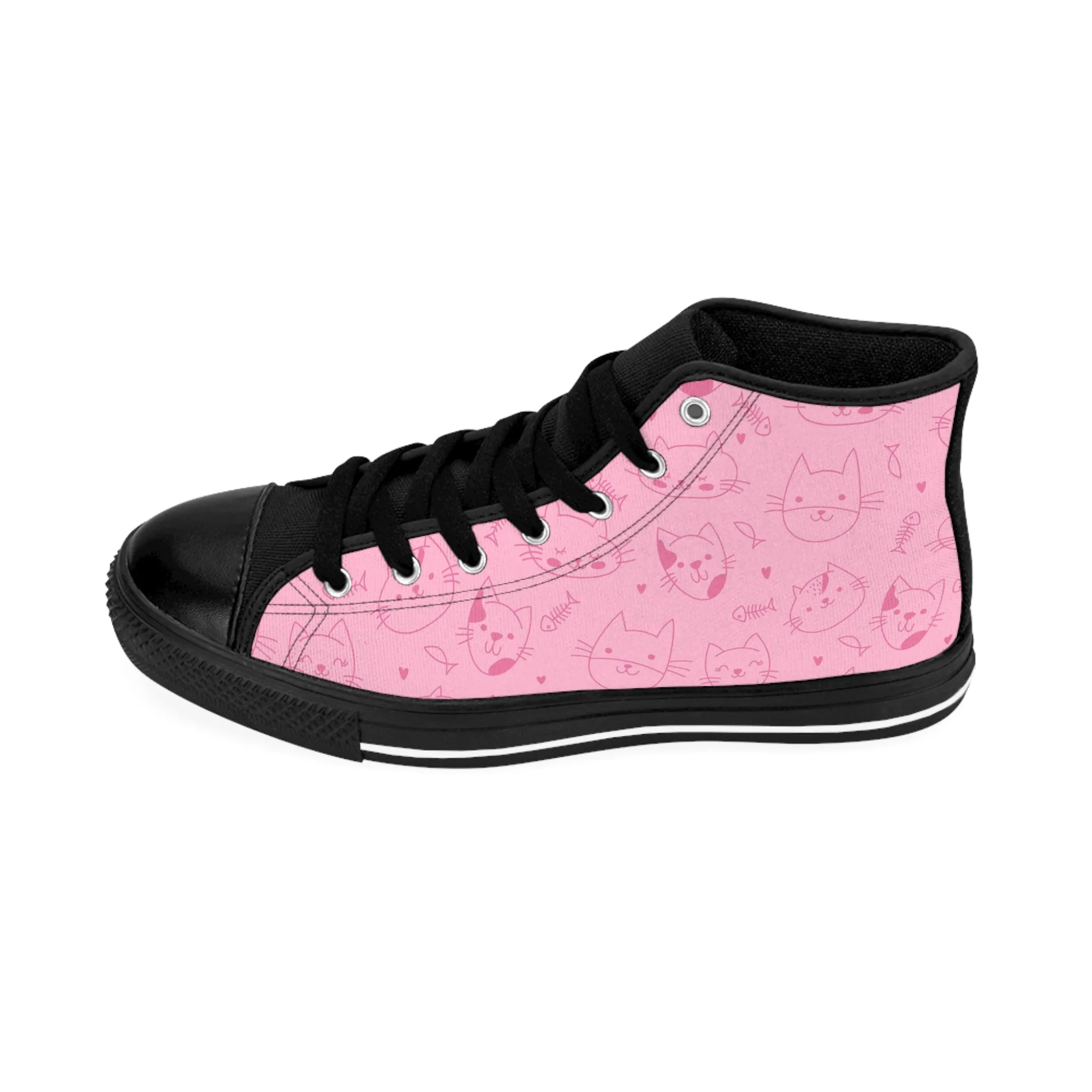 Cute Pink Kitty and Fish Bones Women's Classic Sneakers