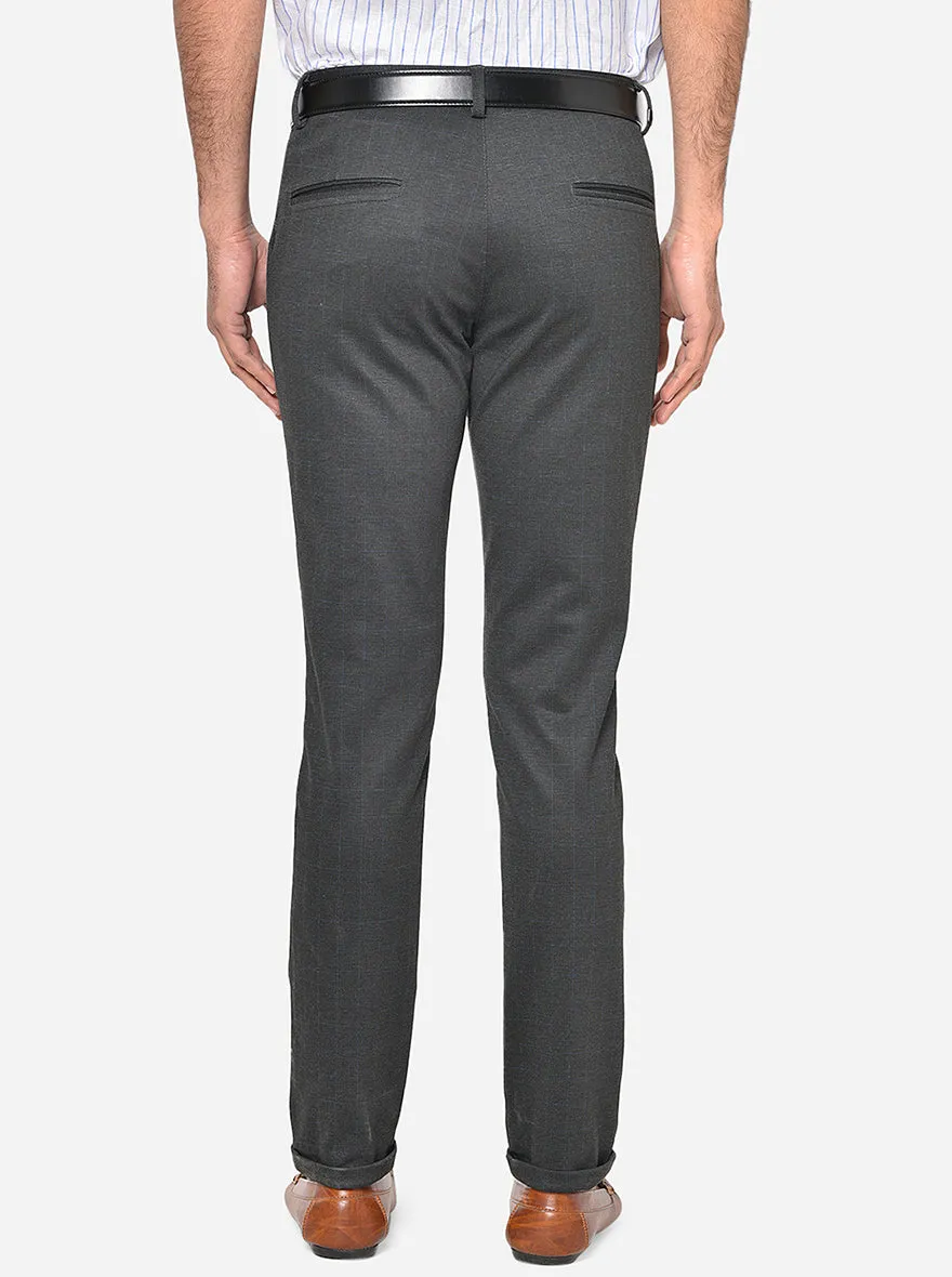 Dark Grey Checked Venice Fit Casual Trouser | JadeBlue